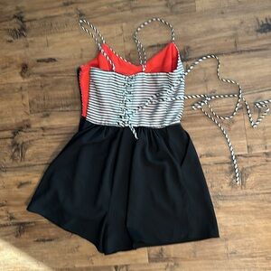 Striped Black Romper with pockets and back tie
